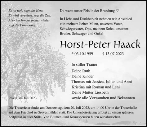 Traueranzeigen Von Horst Peter Haack Trauer Anzeigen De