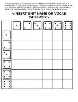 Vocabulary Dice Game By Bel Paese Resources Tpt