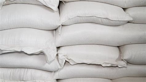 Food Warehouse Bags Of Rice Sugar Flour And Other Products Stock