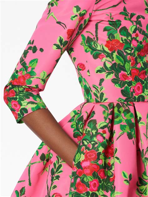 Carolina Herrera Floral Print Flared Knee Length Dress Modesens