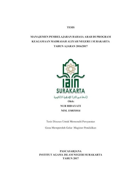 Pdf Tesis Manajemen Pembelajaran Bahasa Arab Di Eprints Iain