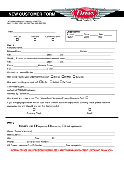 New Customer Information Form Template