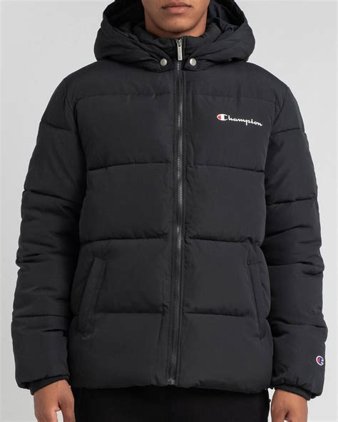 Shop Champion Rochester Athletic Puffer Hooded Jacket In Black Fast