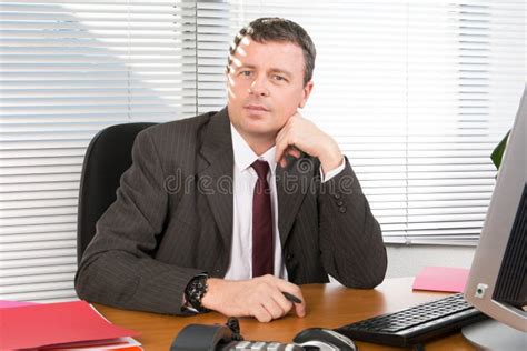 Businessman Manager At Desk With Computer Stock Photo Image Of Young