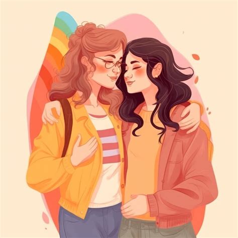 Premium Photo Flat Illustration Pride Day Lesbian Couple In Love Background