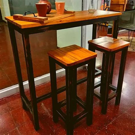 Desayunador Barra M S Banquetas De Madera Pino Maciza Comb En Venta