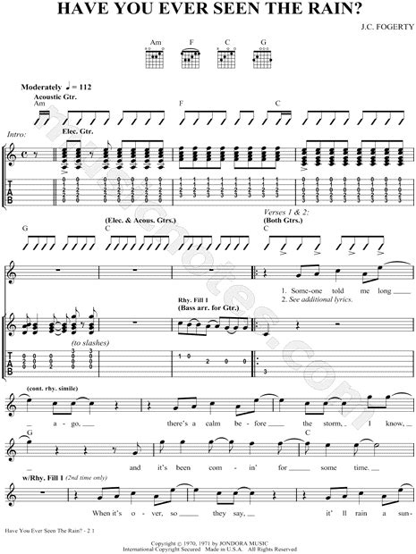 Creedence Clearwater Revival Have You Ever Seen The Rain Guitar Tab In C Major Download