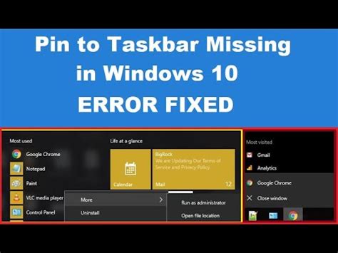 How To Fix Pin To Taskbar Missing In Windows Youtube