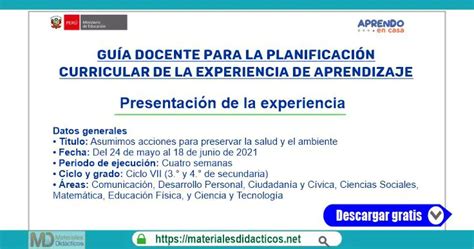 Gu A Docente Para La Planificaci N Curricular De La Experiencia De