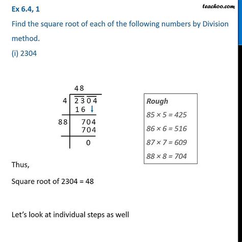 Ex 54 1 Find Square Root Of 2304 By Division Method Class 8