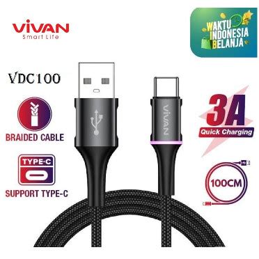 Promo Vivan Kabel Type C A Led Light Quick Charge Cm Vdc M