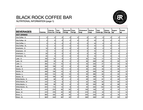 Black Rock Coffee Nutrition Information