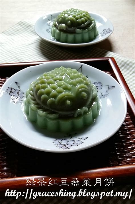 Graces Blog 欣语心情 绿茶红豆燕菜月饼 Green Tea Red Bean Jelly Mooncake