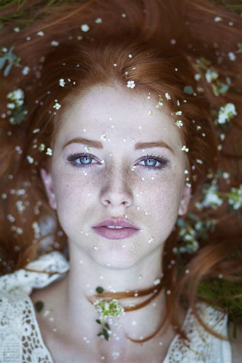 Freckles White Tops Eyes Sensual Gaze Face Women Redhead Blue