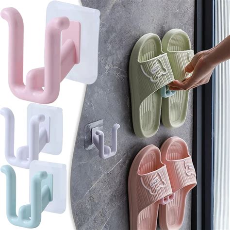 Bathroom Space Saving Slipper Shelf Self Adhesive No Punching Wall