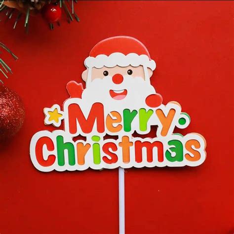 Ins Merry Christmas Colorful Santa Claus Paper Card Cake Topper Baking