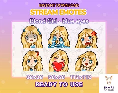 Twitch Emotes Blond Hair Blue Eyes Chibi Girl Streamer Etsy