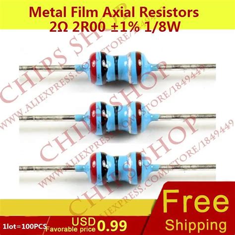 1LOT 100PCS Metal Film Axial Resistors 2ohm 2R00 1 1 8W 0 125W 1 8W 1