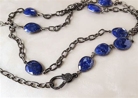 Long Lapis Necklace Lapis Lazuli Layering Necklace With Semi Etsy Ireland