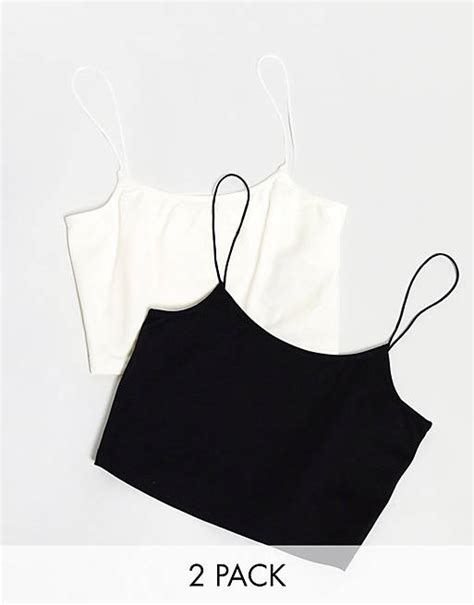 Stradivarius Multipack Crop Tops Met Smalle Bandjes In Zwart En Wit