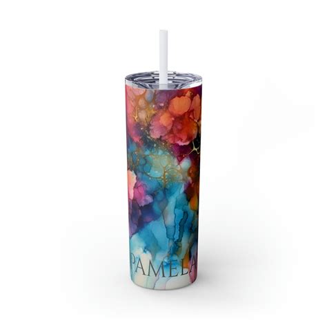 Personalized Name Marbles 20oz Skinny Wine Tumblers With Straw For Pamela Lovers T Stainless