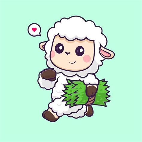 Free Vector Cute Sheep Running And Holding Grass Cartoon Vector Icon