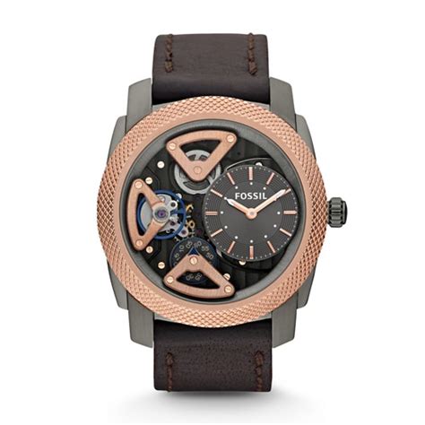 Fossil Mechanical Twist Leather Watch Brown | Devcube