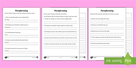 Paraphrasing Set Differentiated Worksheets Teacher Made