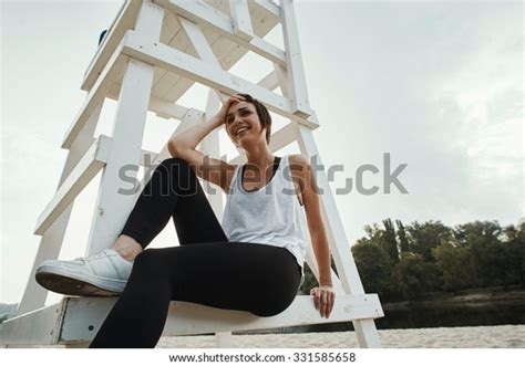 Cute Brunette Black Sport Outfit Sitting Stock Photo 331585658 Shutterstock