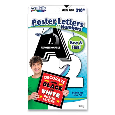 ArtSkills Black And White Poster Letters And Numbers 10 H 310 Pack