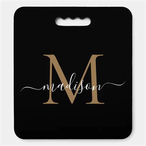 Elegant Black Gold Monogram Feminine Girly Script Seat Cushion Zazzle