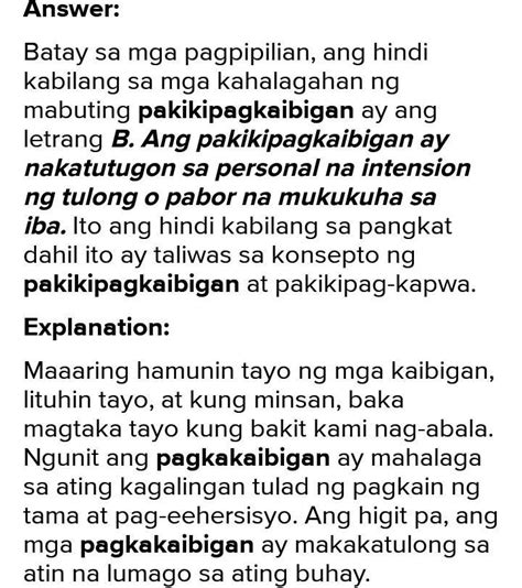 Ang Sumosunod Ay Kahalagahan Ng Mabuting Pakikipagkaibigan Maliban Sa