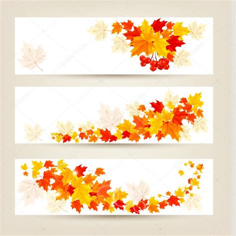 Three Autumn Banners With Colorful Leaves Vector — Stock Vector