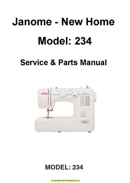 Janome New Home 234 Sewing Machine Service Parts Manual