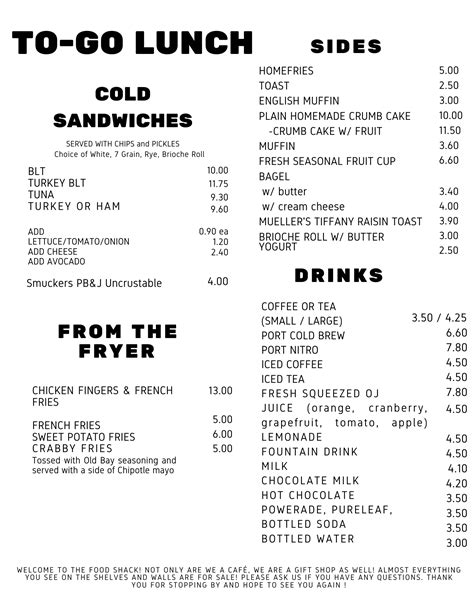 Grab & Go Menu — The Food Shack