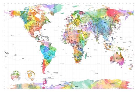 Watercolor Political Map Of The World Digital Art By Michael Tompsett