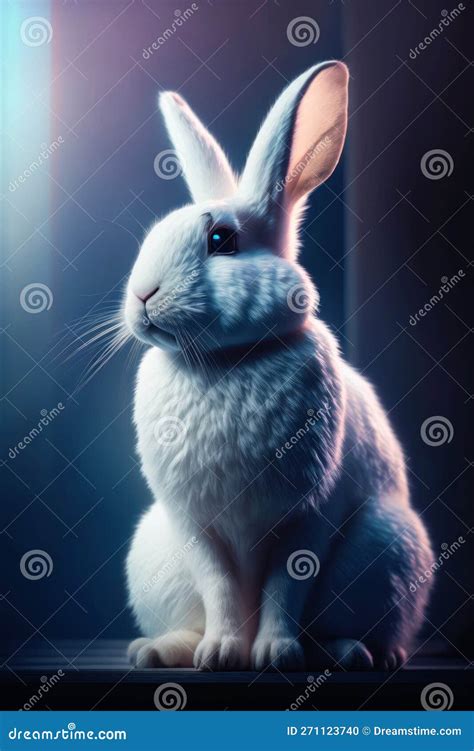 Stunning Portrait Of A White Rabbit Expertly Lit In A Dark Studio For