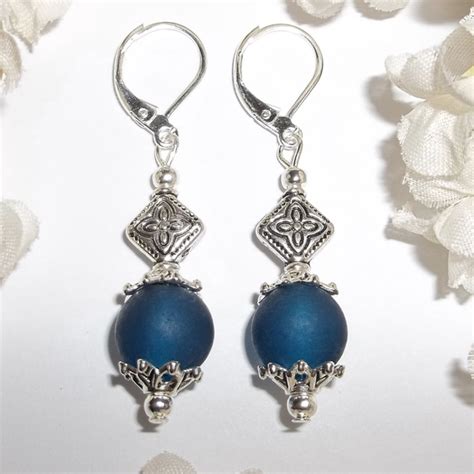 Wvluckygirl Jewelry Navy Blue Frosted Beach Glass Earrings Nwt