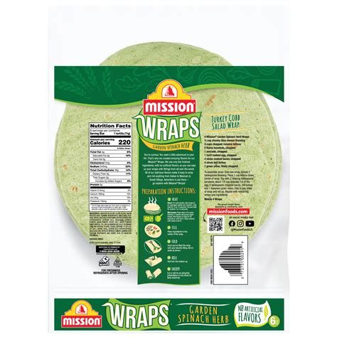 Mission Garden Soft Spinach Herb Wraps 15 Oz 6 Count