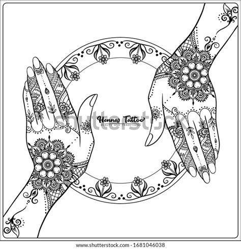 Female Hands Traditional Indian Henna Tattoo เวกเตอร์สต็อก ปลอดค่า