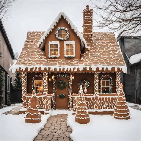 A Gingerbread House Is Decorated For Christmas