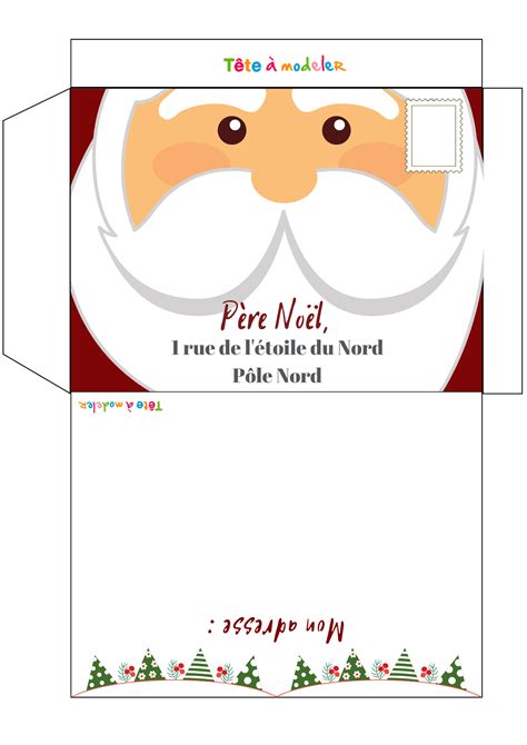 L enveloppe pour la lettre au Père Noël 01 à imprimer avec Tête à modeler