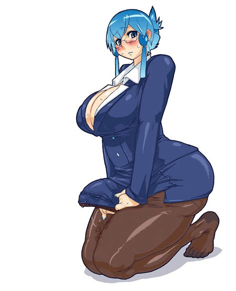 Rule 34 1futa Animated Big Penis Blue Eyes Blue Hair Blue Nails Blush Busty Cleavage Clothed