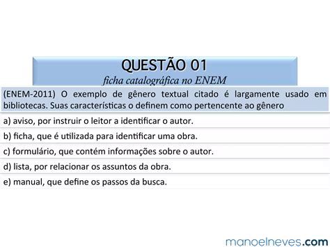 G Neros Textuais No Enem Ficha Catalogr Fica Ppt