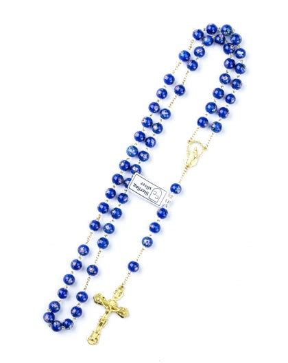 Blue Murano Glass Rosary 6mm Gold Plated Vatican Gift