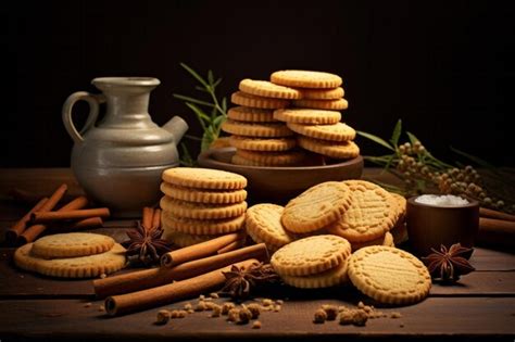 Premium AI Image Shortbread Biscuit Cookies On Wooden Table With