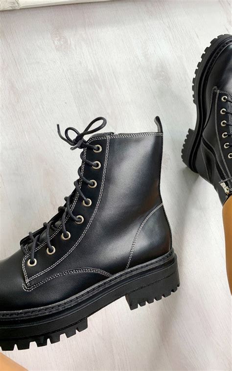 Kaya Faux Leather Biker Boots In Black Pu Ikrush