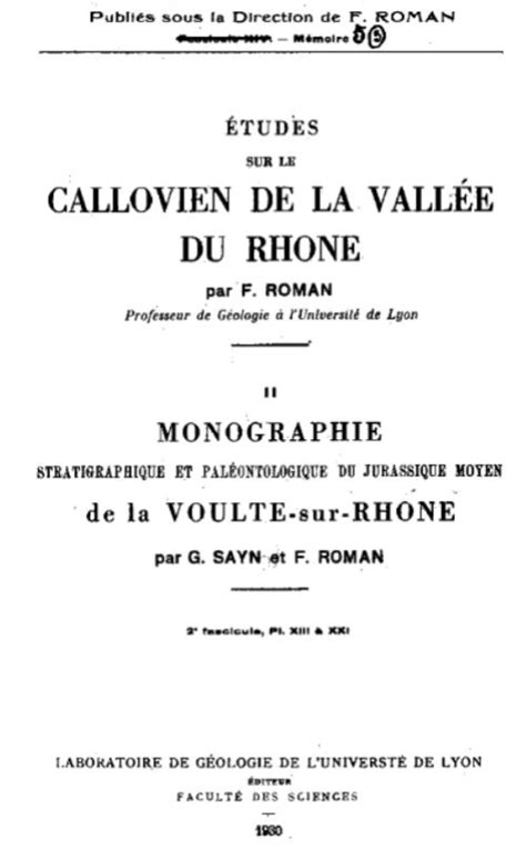 Études sur le Callovien de la vallee du Rhone Stratigraphique et