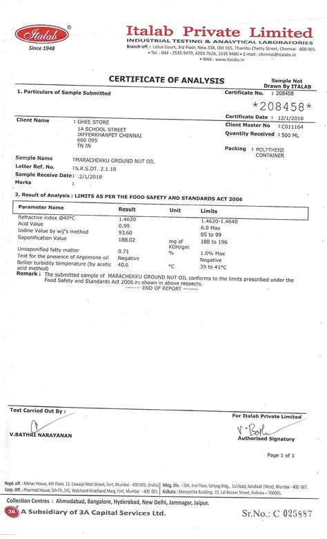 Laboratory Certificate