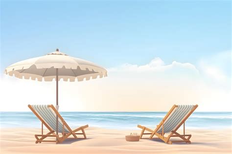 Premium Ai Image Deck Chairs And Beach Umbrella On A Sandy Beach Copy